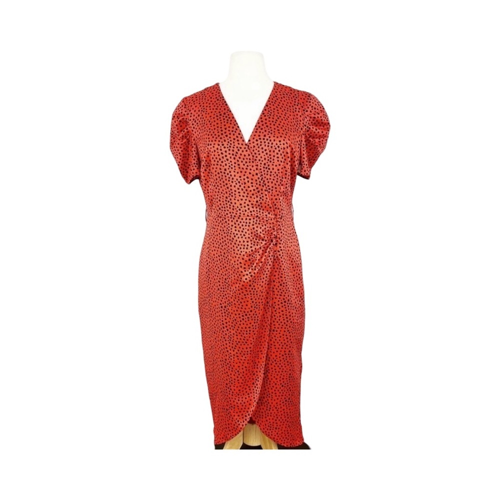 RIVER ISLAND Red Spotted Faux Wrap Midi Dress - Picture 3 of 10
